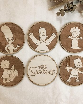 Set of 6 The Simpsons Wooden Coasters - Handmade Gift - Housewarming - Wood Kitchenware