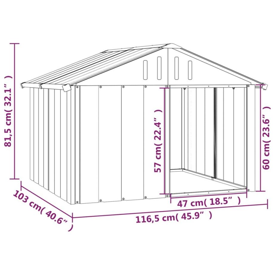 vidaXL Dog House Anthracite 45.9"x40.6":man:2.1" Galvanized Steel